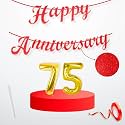 Flyloons 75th Happy Anniversary Banner Red Decorations Kit for Men Women Wedding Anniversary Banner Items without Balloons Diamond Jubilee