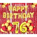 Flyloons 76th Birthday Decoration items for Girls Boys Husband Wife Valentine with Gold and Red Balloons, Golden Happy Birthday Banner, Red Foil curtains, Foil Balloon number 76