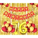 Flyloons 76th Birthday Decoration items for Girls Boys Husband Wife Valentine with Gold and Red Balloons, Red Happy Birthday Banner, Golden Foil curtains, Foil Balloon number 76