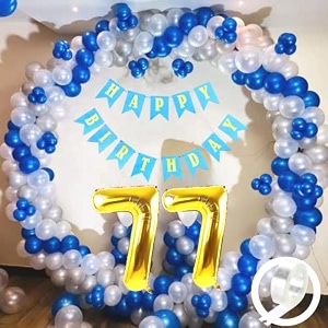 flyloons 77th birthday decoration items for boys with blue silver and white balloons blue happy birthday banner arch tape foil balloon number 77