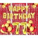 Flyloons 77th Birthday Decoration items for Girls Boys Husband Wife Valentine with Gold and Red Balloons, Golden Happy Birthday Banner, Red Foil curtains, Foil Balloon number 77