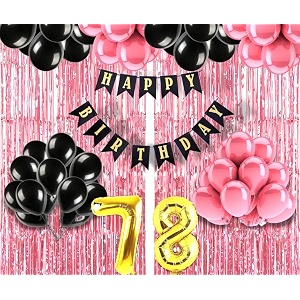 flyloons 78th birthday decoration items for girls with black and pink balloons black happy birthday banner pink foil curtain foil balloon number 78