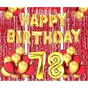 Flyloons 78th Birthday Decoration items for Girls Boys Husband Wife Valentine with Gold and Red Balloons, Golden Happy Birthday Banner, Red Foil curtains, Foil Balloon number 78