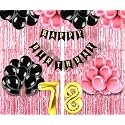 Flyloons 78th Birthday Decoration items for Girls with Black and Pink Balloons, Black Happy Birthday Banner, Pink Foil Curtain, Foil Balloon number 78