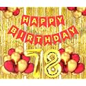 Flyloons 78th Birthday Decoration items for Girls Boys Husband Wife Valentine with Gold and Red Balloons, Red Happy Birthday Banner, Golden Foil curtains, Foil Balloon number 78