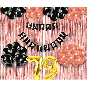 flyloons 79th birthday decoration items for girls with black and rose gold balloons black happy birthday banner rose gold foil curtain foil balloon number 79