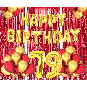 flyloons 79th birthday decoration items for girls boys husband wife valentine with gold and red balloons golden happy birthday banner red foil curtains foil balloon number 79