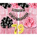 Flyloons 79th Birthday Decoration items for Girls with Black and Pink Balloons, Black Happy Birthday Banner, Pink Foil Curtain, Foil Balloon number 79