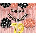 Flyloons 79th Birthday Decoration items for Girls with Black and Rose Gold Balloons, Black Happy Birthday Banner, Rose Gold Foil Curtain, Foil Balloon number 79