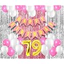 Flyloons 79th Birthday Decoration items for Girls with Pink and White Balloons, Pink Happy Birthday Banner, Pink and Silver Foil Curtain, Foil Balloon number 79