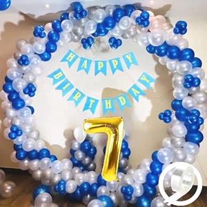 flyloons 7th birthday decoration items for boys with blue silver and white balloons blue happy birthday banner arch tape foil balloon number 7