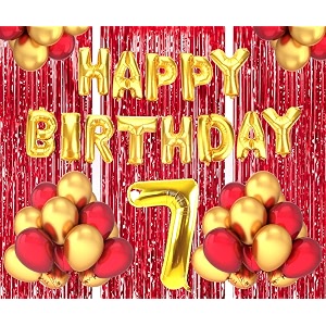 flyloons 7th birthday decoration items for girls boys husband wife valentine with gold and red balloons golden happy birthday banner red foil curtains foil balloon number 7