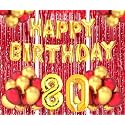 Flyloons 80th Birthday Decoration items for Girls Boys Husband Wife Valentine with Gold and Red Balloons, Golden Happy Birthday Banner, Red Foil curtains, Foil Balloon number 80