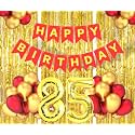 Flyloons 85th Birthday Decoration items for Girls Boys Husband Wife Valentine with Gold and Red Balloons, Red Happy Birthday Banner, Golden Foil curtains, Foil Balloon number 85