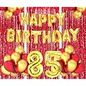 Flyloons 85th Birthday Decoration items for Girls Boys Husband Wife Valentine with Gold and Red Balloons, Golden Happy Birthday Banner, Red Foil curtains, Foil Balloon number 85