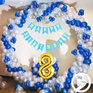flyloons 8th birthday decoration items for boys with blue silver and white balloons blue happy birthday banner arch tape foil balloon number 8