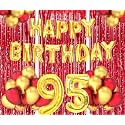 Flyloons 95th Birthday Decoration items for Girls Boys Husband Wife Valentine with Gold and Red Balloons, Golden Happy Birthday Banner, Red Foil curtains, Foil Balloon number 95