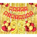 Flyloons 95th Birthday Decoration items for Girls Boys Husband Wife Valentine with Gold and Red Balloons, Red Happy Birthday Banner, Golden Foil curtains, Foil Balloon number 95