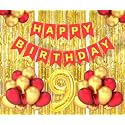 Flyloons 1st Birthday Decoration items for Girls Boys Husband Wife Valentine with Gold and Red Balloons, Red Happy Birthday Banner, Golden Foil curtains, Foil Balloon number 1