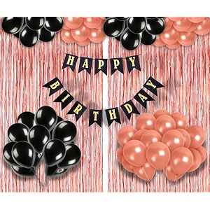 flyloons birthday decoration items for girls with black and rose gold balloons black happy birthday banner rose gold foil curtain