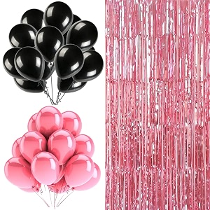 flyloons birthday decoration items for girls with black and pink balloons pink foil curtain party celebration valentine