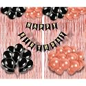 Flyloons Birthday Decoration items for Girls with Black and Rose Gold Balloons, Black Happy Birthday Banner, Rose Gold Foil Curtain