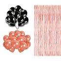 Flyloons Birthday Decoration items for Girls with Black and Rose Gold Balloons, Rose Gold Foil Curtain party celebration valentine