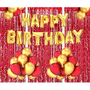 flyloons birthday decoration items for girls boys husband wife valentine with gold and red balloons golden happy birthday banner red foil curtains