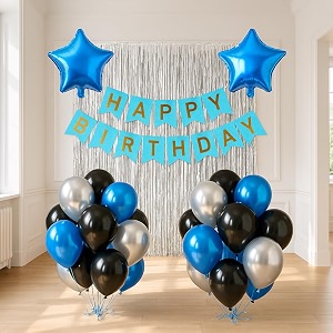 flyloons birthday decoration items for girls boys with red and white theme metallic balloons red star foil balloons silver foil curtain red banner 46 pcs
