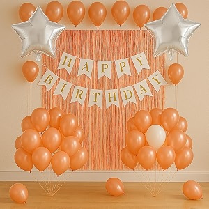 flyloons birthday decoration items for girls boys with rose gold and white theme metallic balloons silver star foil balloons rose gold foil curtain white banner