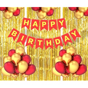 flyloons birthday decoration items for girls boys husband wife valentine with gold and red balloons red happy birthday banner golden foil curtains