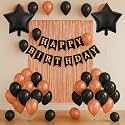 Flyloons Birthday Decoration Items for Girls Boys With Rose Gold and Black Theme Metallic Balloons, Star Foil Balloons, Rose Gold Foil Curtain, Banner