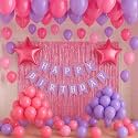 Flyloons Birthday Decoration Items for Girls Boys With Pink and Purple Theme Metallic Balloons, Star Foil Balloons, Foil Curtain, Purple Banner