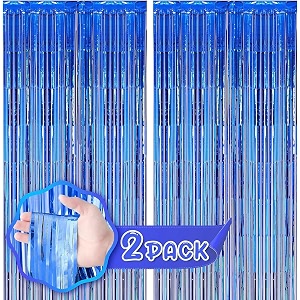 flyloons blue foil curtains for birthday decoration items backdrop pack of 2 baby shower anniversary marriage bachelorette party celebration theme