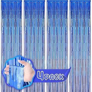 flyloons blue foil curtains for birthday decoration items backdrop pack of 4 baby shower anniversary marriage bachelorette party celebration theme