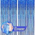 Flyloons Blue Foil Curtains for Birthday Decoration items Backdrop Pack of 2 Baby shower Anniversary, Marriage, Bachelorette Party celebration theme