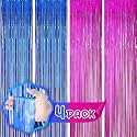 Flyloons Blue and Pink Foil Curtains for Birthday Decoration items Backdrop Pack of 4 Baby shower Anniversary, Marriage, Bachelorette Party celebration theme