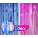 Flyloons Blue and Pink Foil Curtains for Birthday Decoration items Backdrop Pack of 2 Baby shower Anniversary, Marriage, Bachelorette Party celebration theme