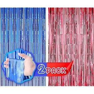 flyloons blue and red foil curtains for birthday decoration items backdrop pack of 2 baby shower anniversary marriage bachelorette party celebration theme