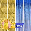 Flyloons Golden and Blue Foil Curtains for Birthday Decoration items Backdrop Pack of 4 Baby shower Anniversary, Marriage, Bachelorette Party celebration theme