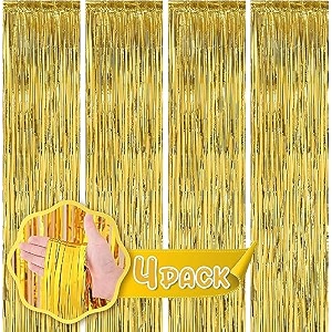 flyloons golden foil curtains for birthday decoration items backdrop pack of 4 baby shower anniversary marriage bachelorette party celebration theme