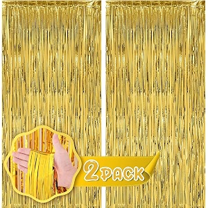 flyloons golden foil curtains for birthday decoration items backdrop pack of 2 baby shower anniversary marriage bachelorette party celebration theme
