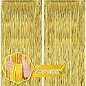 Flyloons Golden Foil Curtains for Birthday Decoration items Backdrop Pack of 2 Baby shower Anniversary, Marriage, Bachelorette Party celebration theme