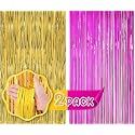 Flyloons Golden and Pink Foil Curtains for Birthday Decoration items Backdrop Pack of 2 Baby shower Anniversary, Marriage, Bachelorette Party celebration theme