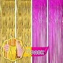 Flyloons Golden and Pink Foil Curtains for Birthday Decoration items Backdrop Pack of 4 Baby shower Anniversary, Marriage, Bachelorette Party celebration theme