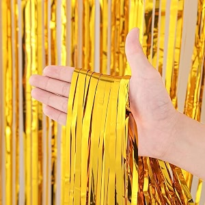 flyloons golden and red foil curtains for birthday decoration items backdrop pack of 2 baby shower anniversary marriage bachelorette party celebration theme