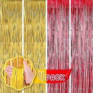 flyloons golden and red foil curtains for birthday decoration items backdrop pack of 4 baby shower anniversary marriage bachelorette party celebration theme