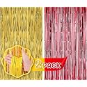Flyloons Golden and Red Foil Curtains for Birthday Decoration items Backdrop Pack of 2 Baby shower Anniversary, Marriage, Bachelorette Party celebration theme
