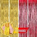 Flyloons Golden and Red Foil Curtains for Birthday Decoration items Backdrop Pack of 4 Baby shower Anniversary, Marriage, Bachelorette Party celebration theme