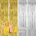 Flyloons Golden and Silver Foil Curtains for Birthday Decoration items Backdrop Pack of 4 Baby shower Anniversary, Marriage, Bachelorette Party celebration theme